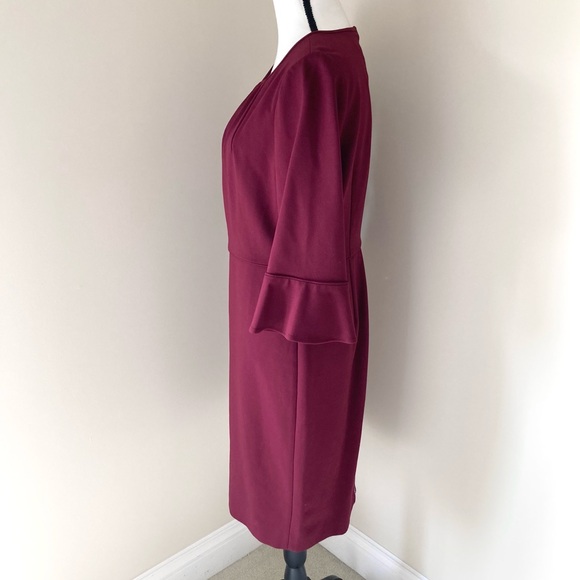 NWT JCREW Bell-sleeve Sheath Stretch Ponte Dress Dark Cranberry Size 12 - Picture 7 of 11